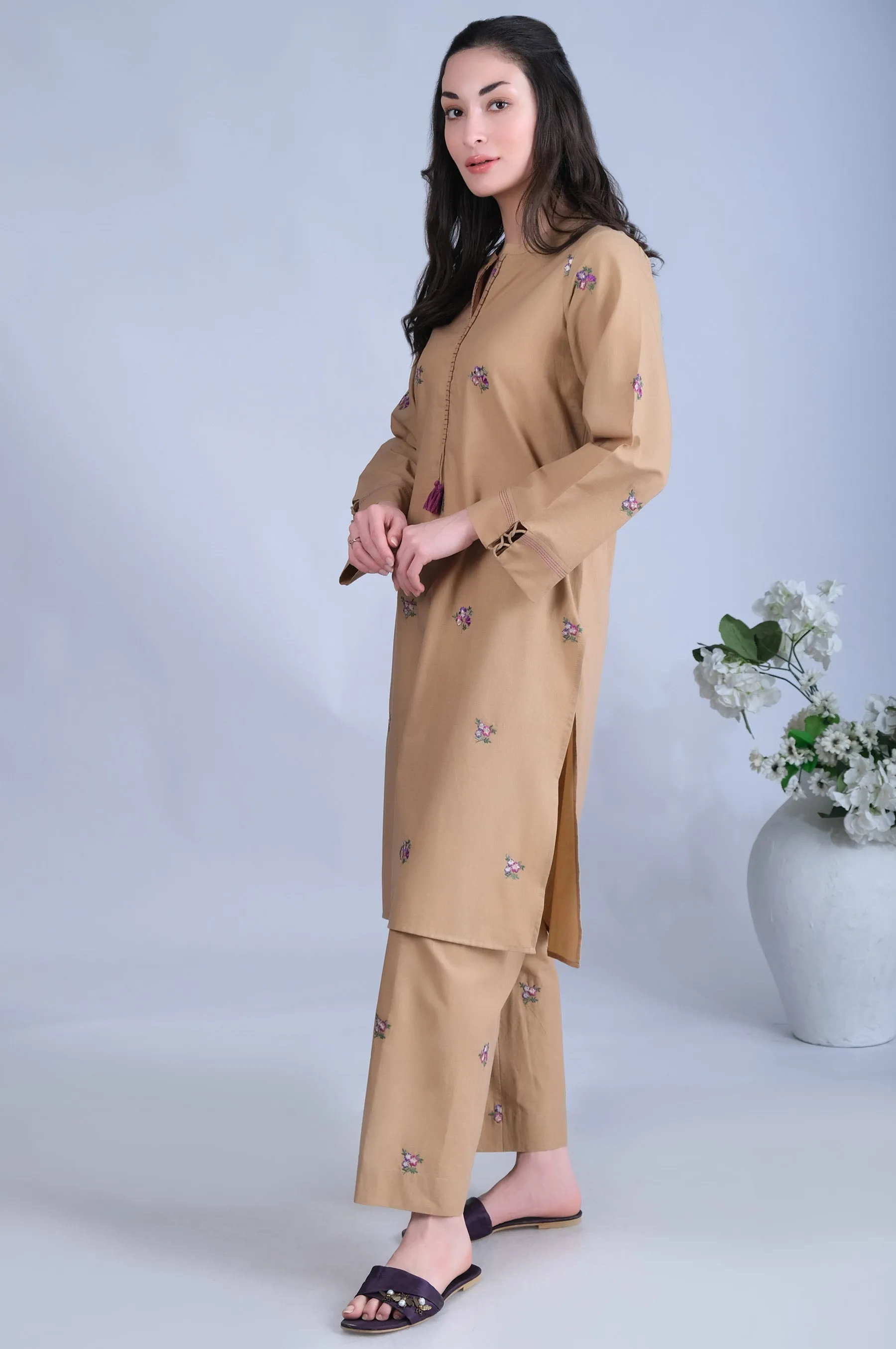 Stitched 2 Piece Cambric Embroidered Suit