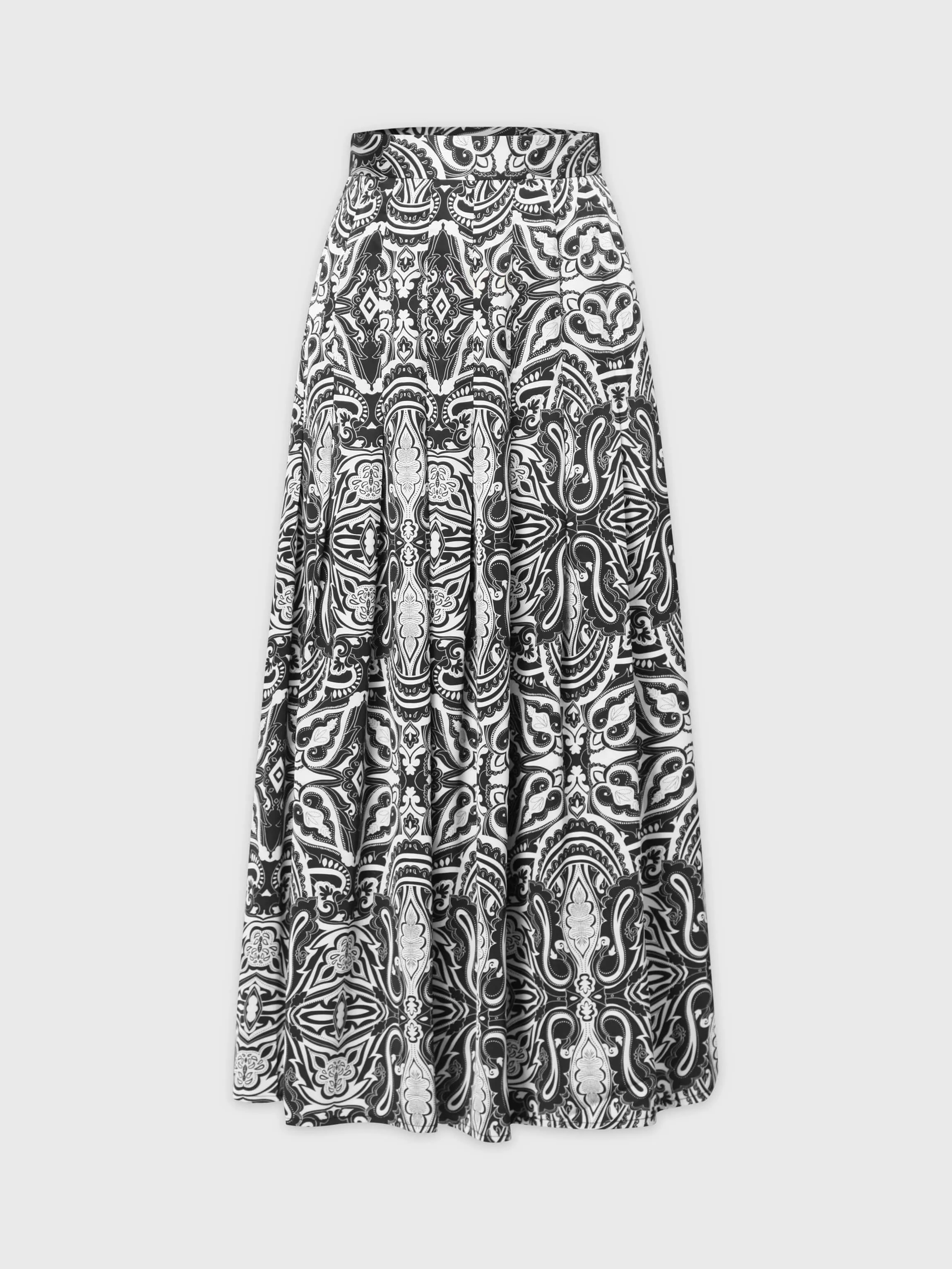 Stitched Down Pleated Skirt-B/W Paisley