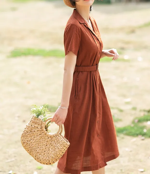 Summer Cotton Linen Spring Women Dresses QJ05076