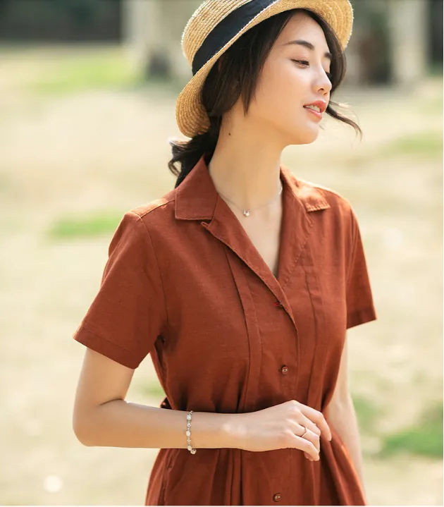 Summer Cotton Linen Spring Women Dresses QJ05076