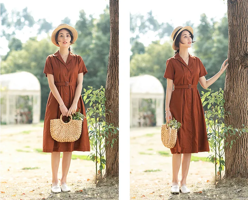 Summer Cotton Linen Spring Women Dresses QJ05076