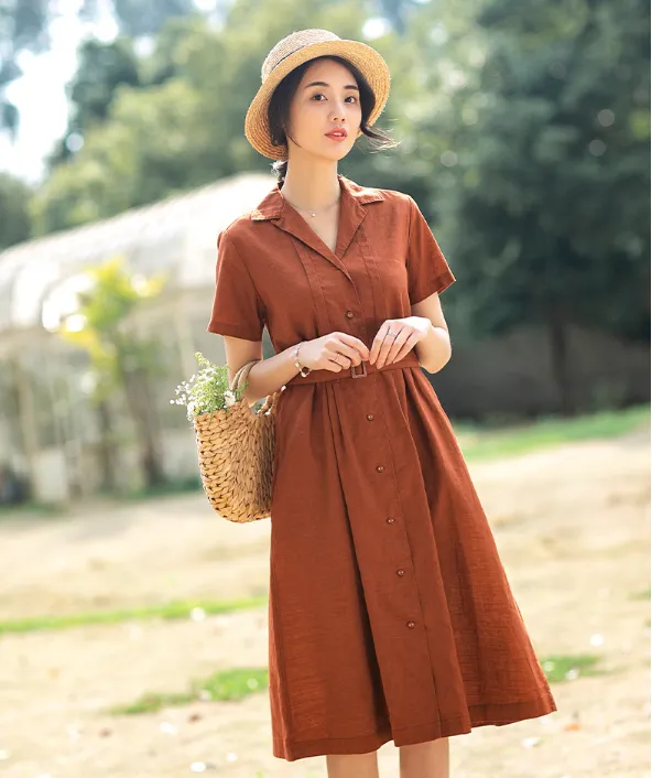 Summer Cotton Linen Spring Women Dresses QJ05076