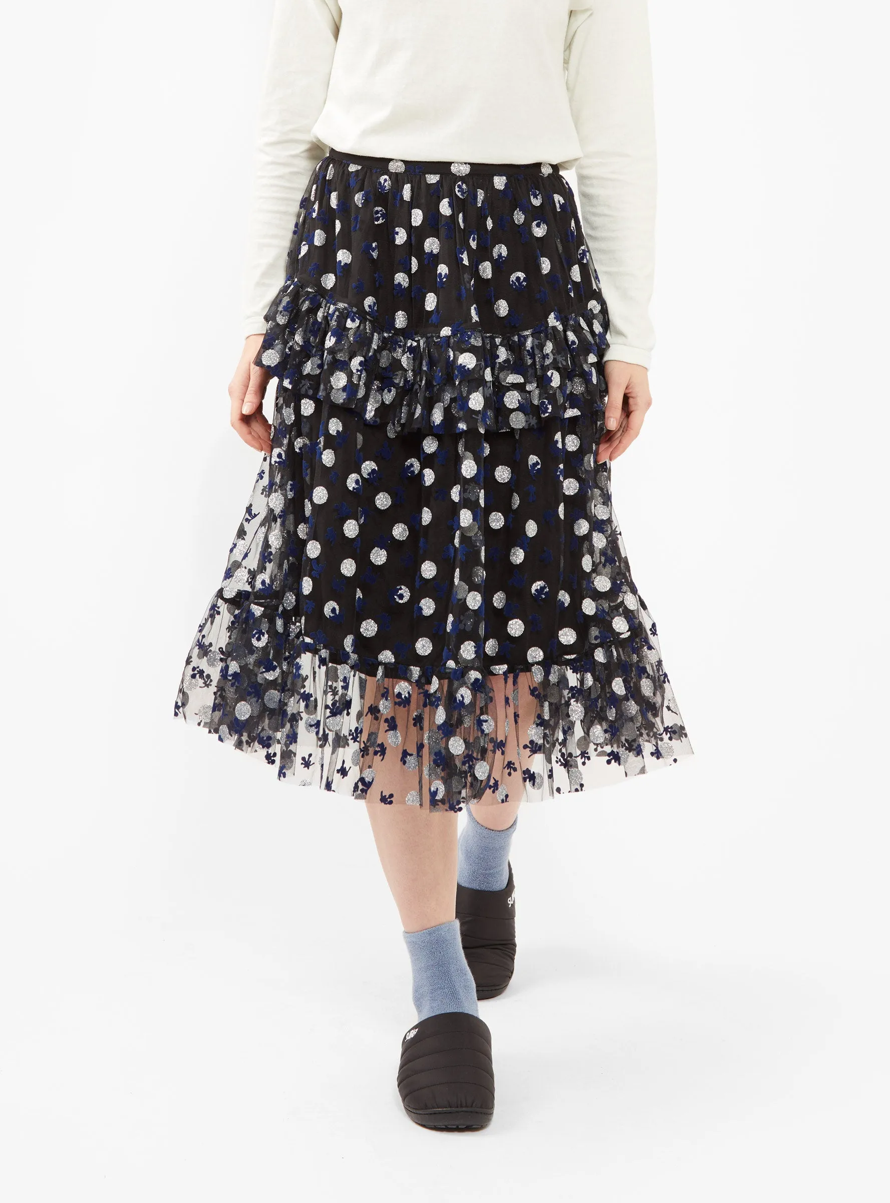 Tate Flocked Midi Skirt Black