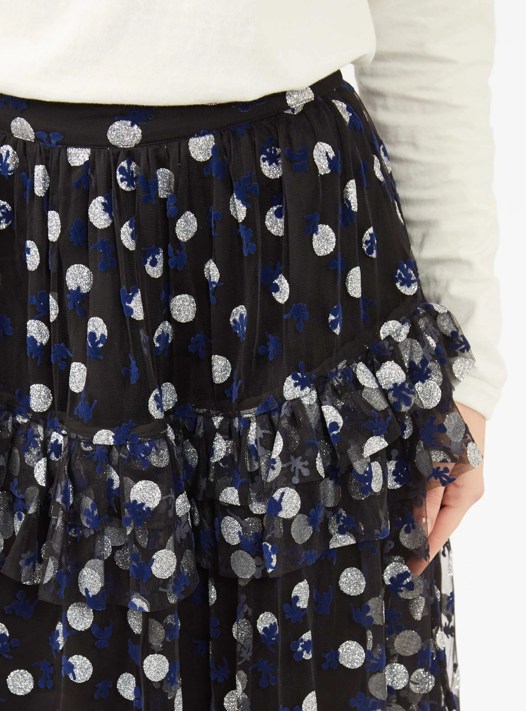 Tate Flocked Midi Skirt Black