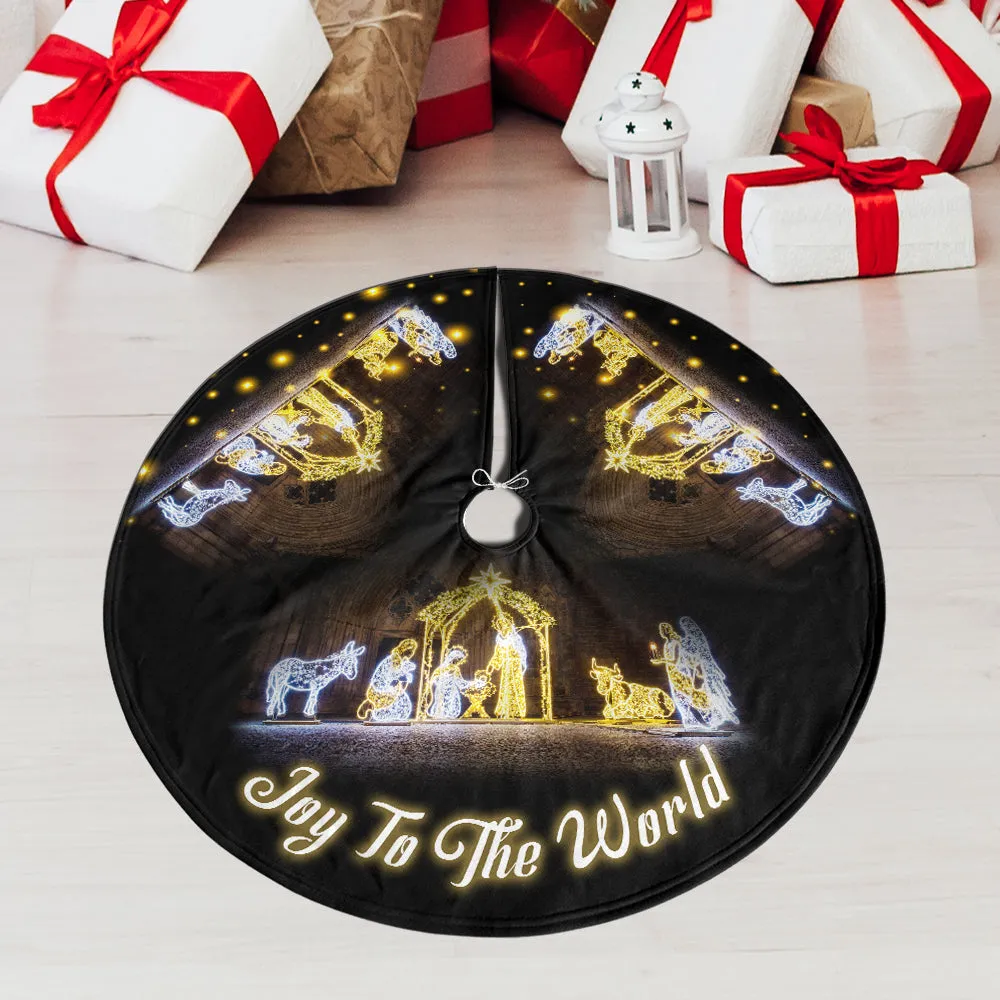 Teesdily | Customized Jesus Christ Nativity Christmas Tree Skirt, Joy To The World Tree Skirt For Christmas Tree, Jesus Lover Gift