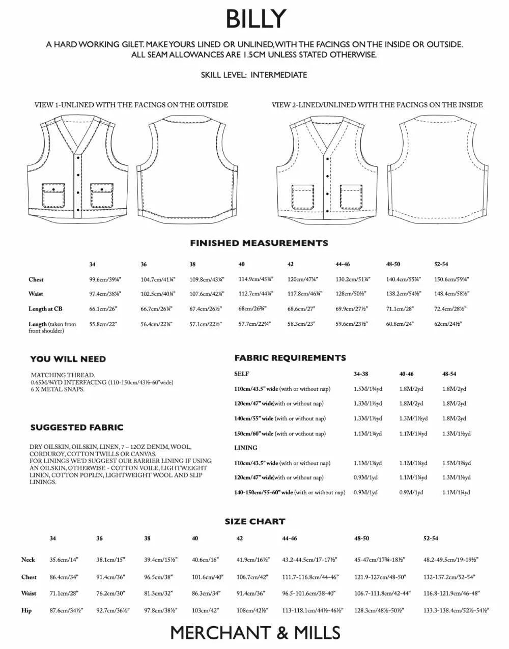 The Billy Gillet, Merchant & Mills Sewing Pattern