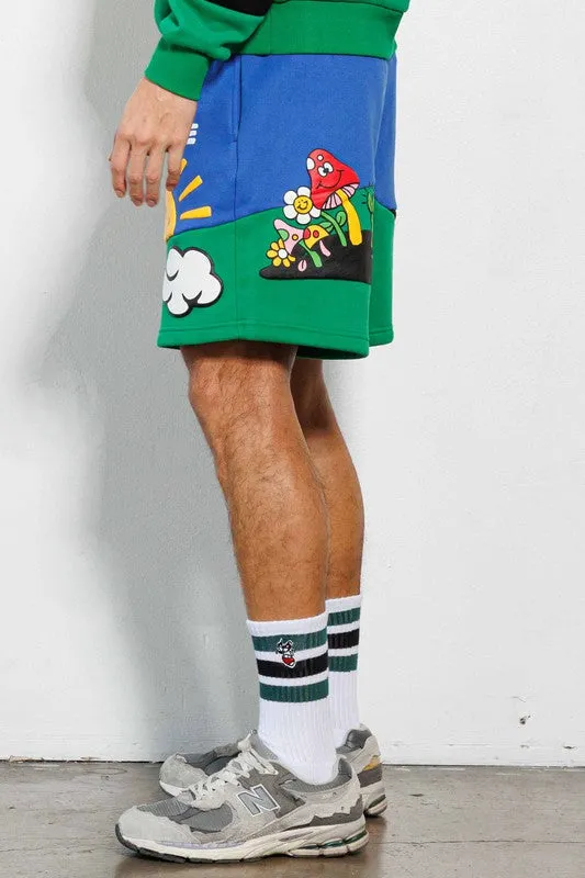 THINK GREEN Cut & Sew Graphic Shorts