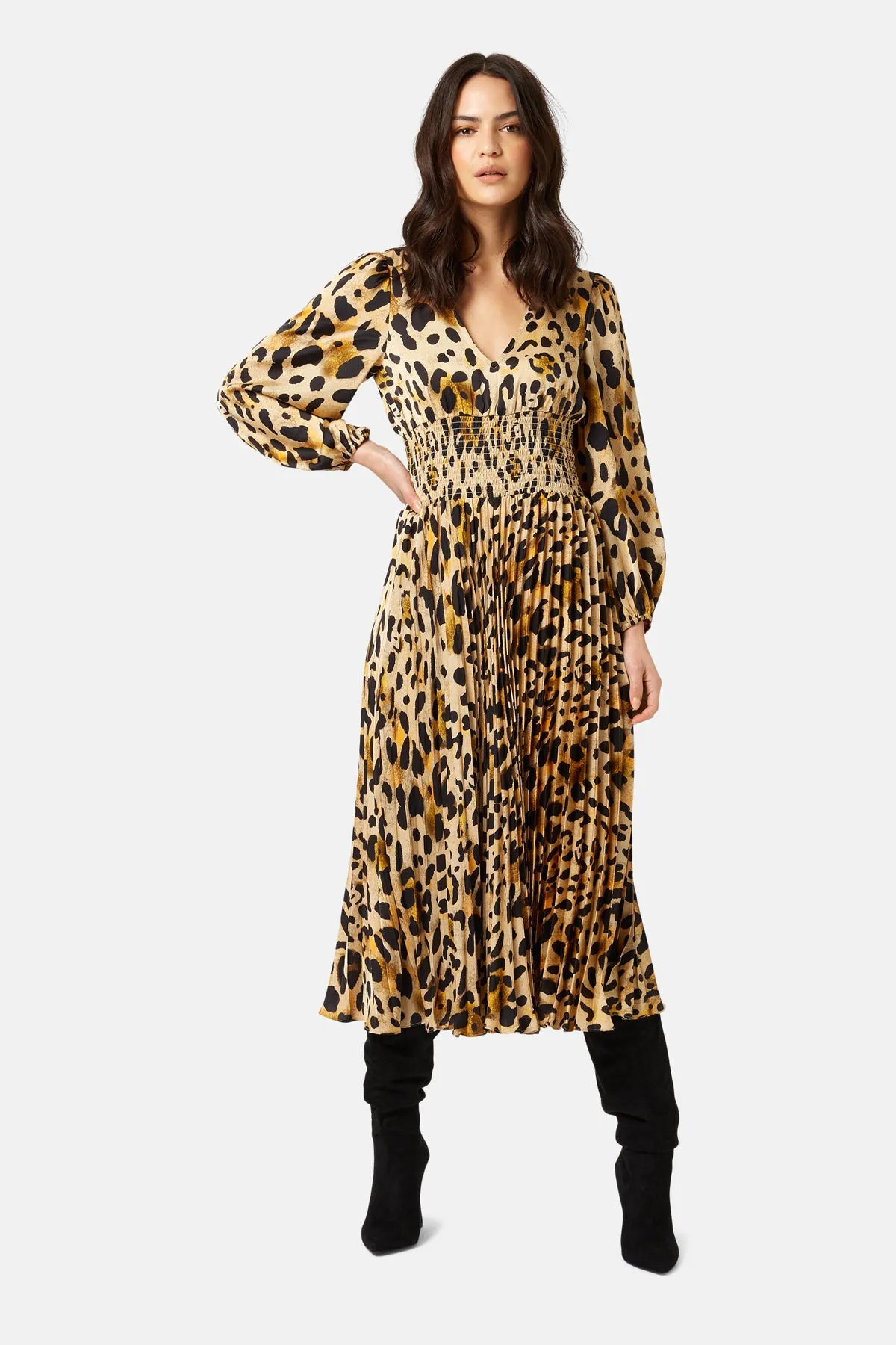 Traffic People Aurora Dress-Gold Animal Print-WSM11868040