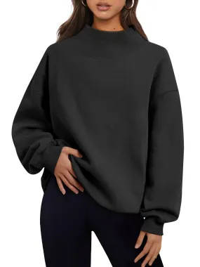 Trendy Queen Womens Oversized Sweatshirts Turtleneck Pullover Long Sleeve Hoodies Tops Fall Fashion Outfits 2024 Clothes Black XL