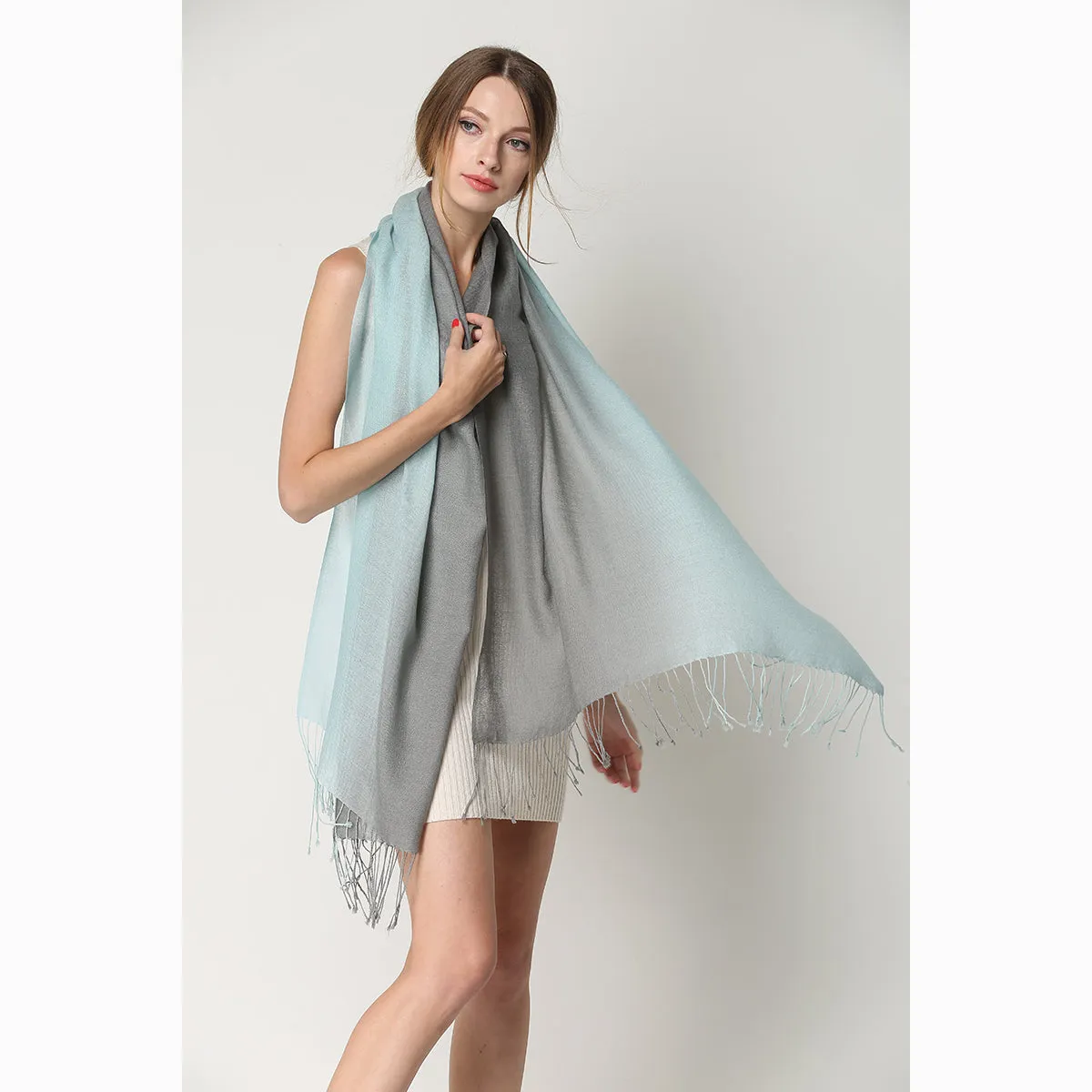 Ugg 100% Merino Wool Tie Dye Scarf Aqua and Grey