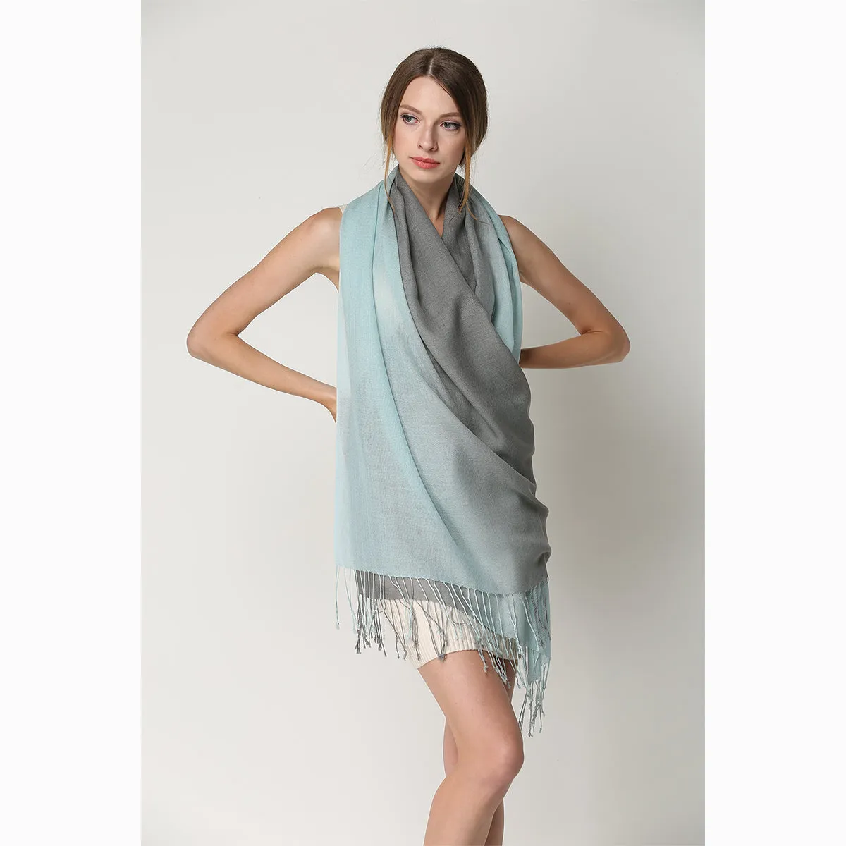 Ugg 100% Merino Wool Tie Dye Scarf Aqua and Grey