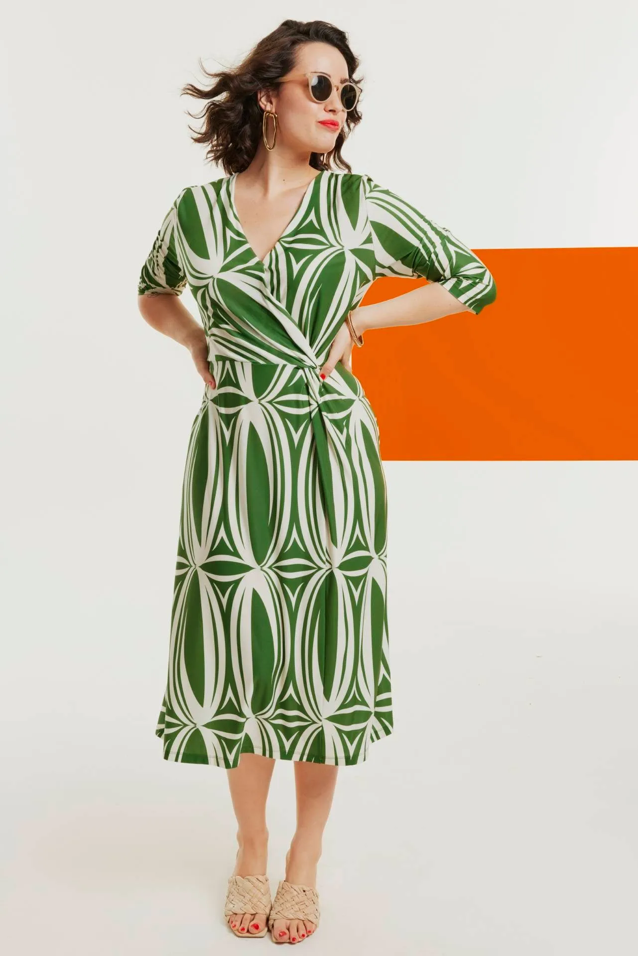 Ulla Popken Faux Wrap Dress in Green