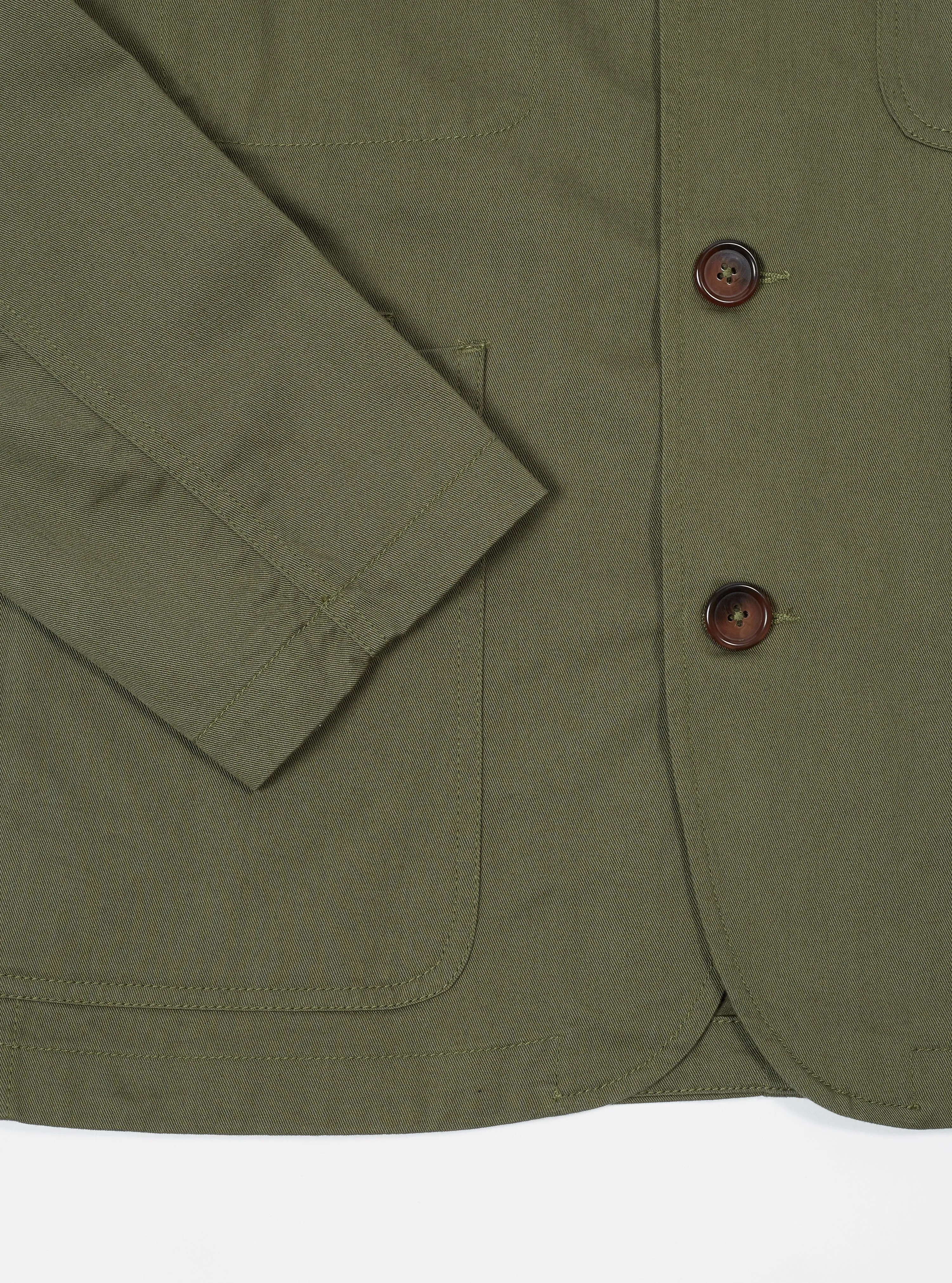 Universal Works Bakers Jacket in Light Olive Twill