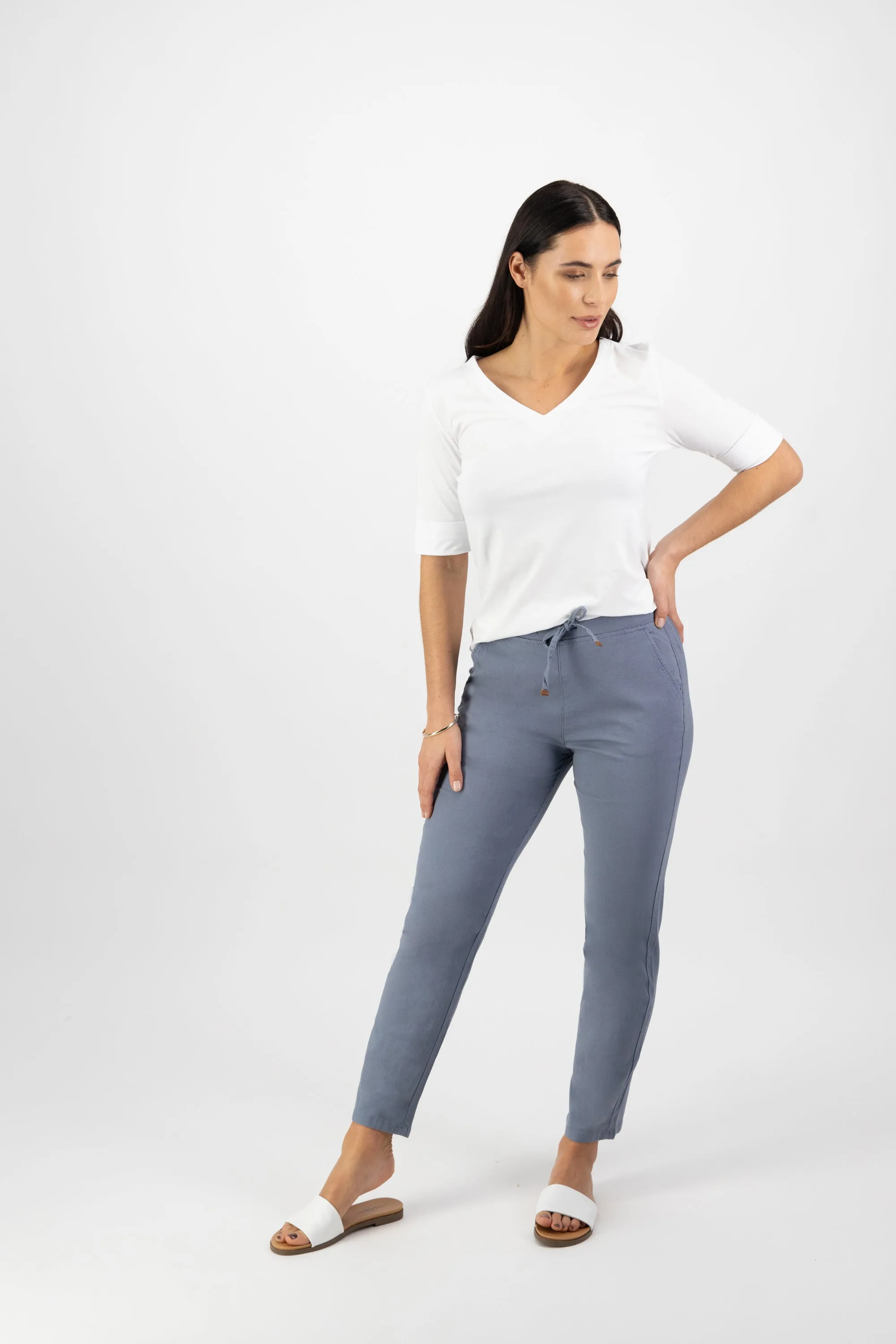 Vassalli Ankle Grazer Slim Leg Elastic Waist Pant - Atlantic