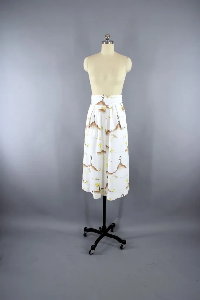 Vintage 1940s Hawaiian Novelty Print Skirt