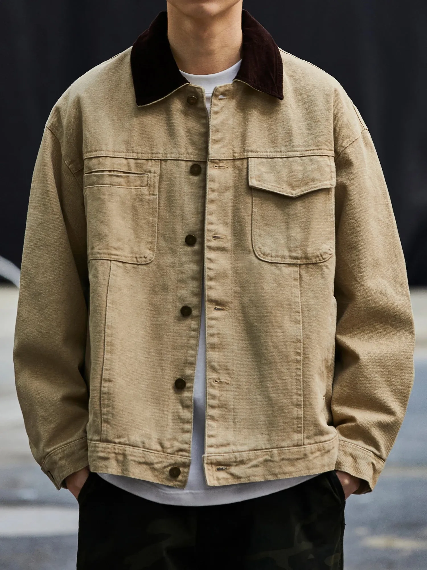 Vintage Lapel Cargo Jacket for Men - Japanese Casual Coat