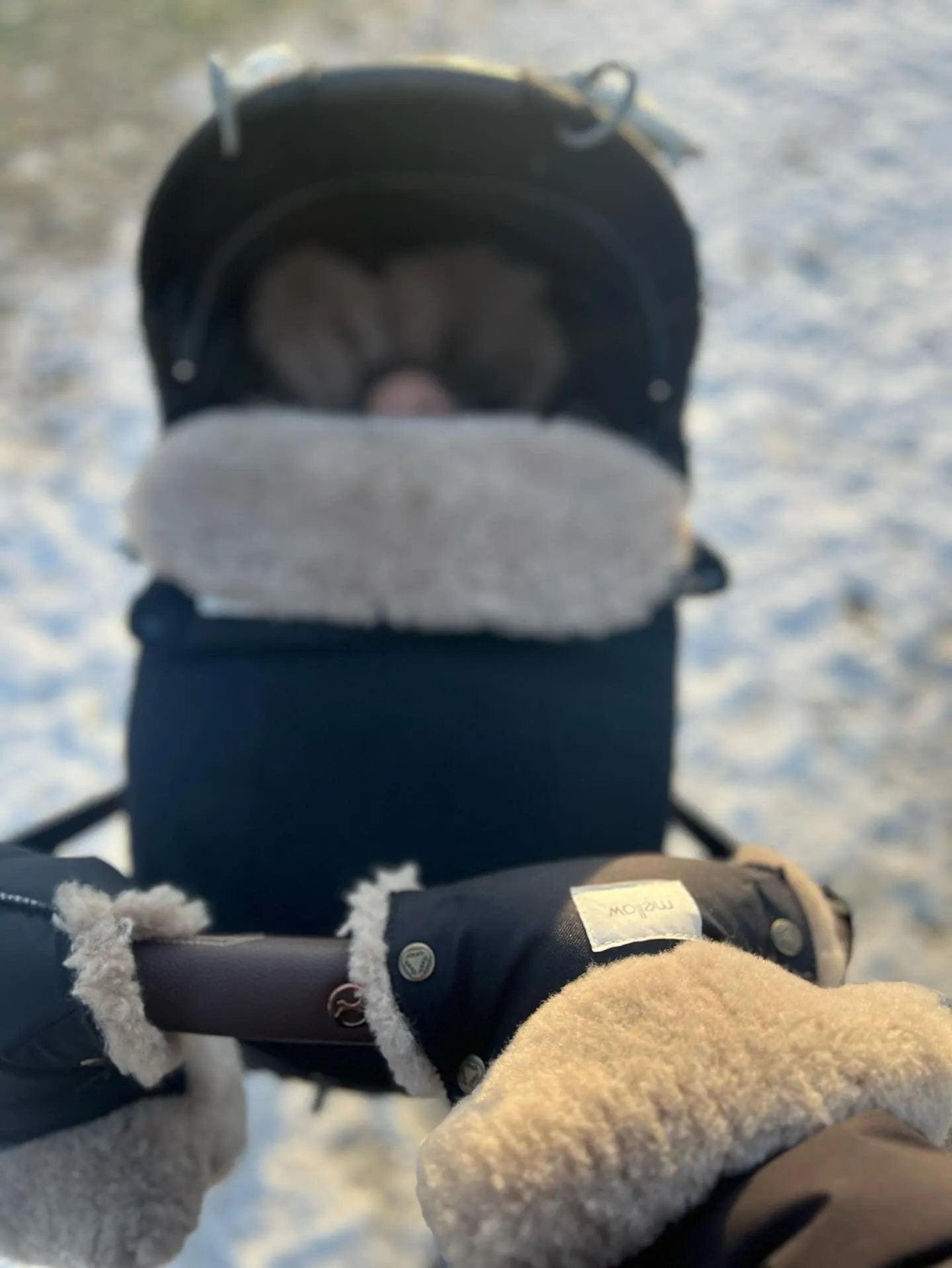 Waterproof Natural Sheepskin Stroller Hand Muffs - Black&Brown