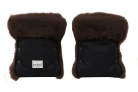 Waterproof Natural Sheepskin Stroller Hand Muffs - Black&Brown