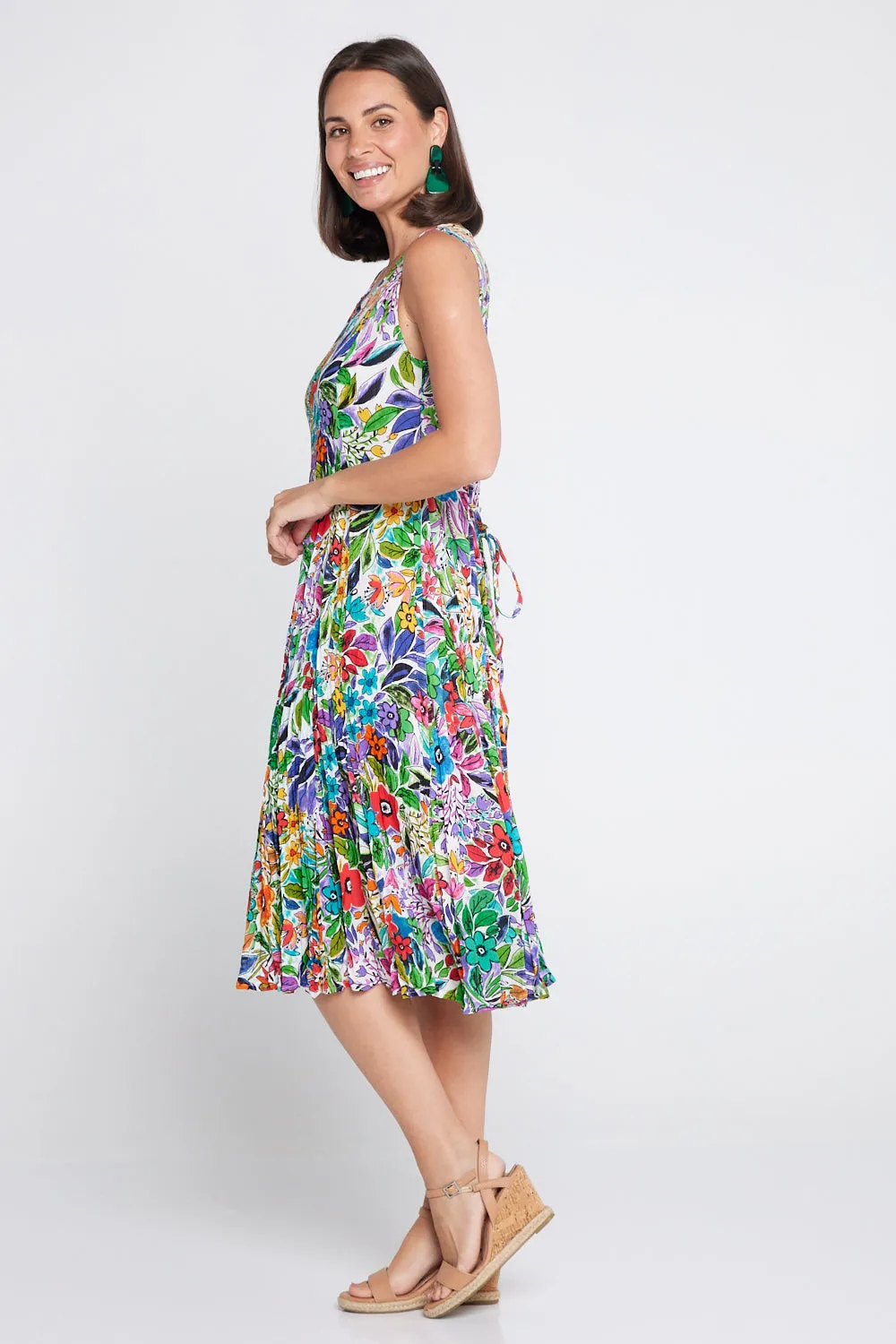 Welwyn Sleeveless Short Godet Dress - Floral Print