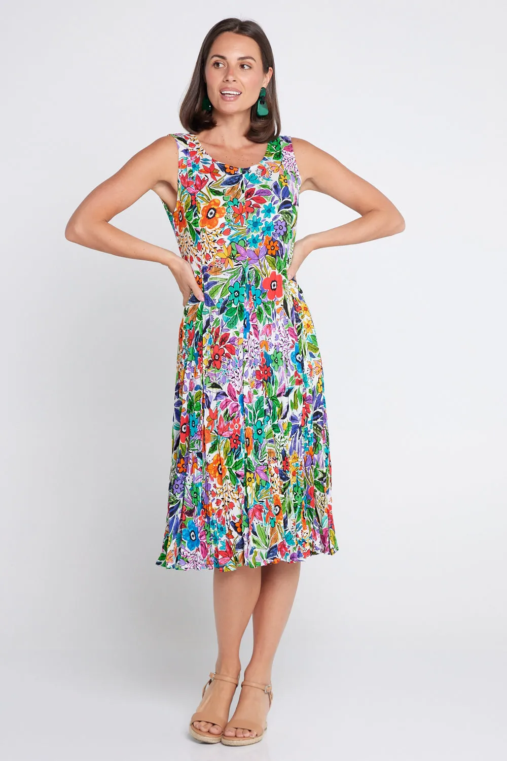 Welwyn Sleeveless Short Godet Dress - Floral Print