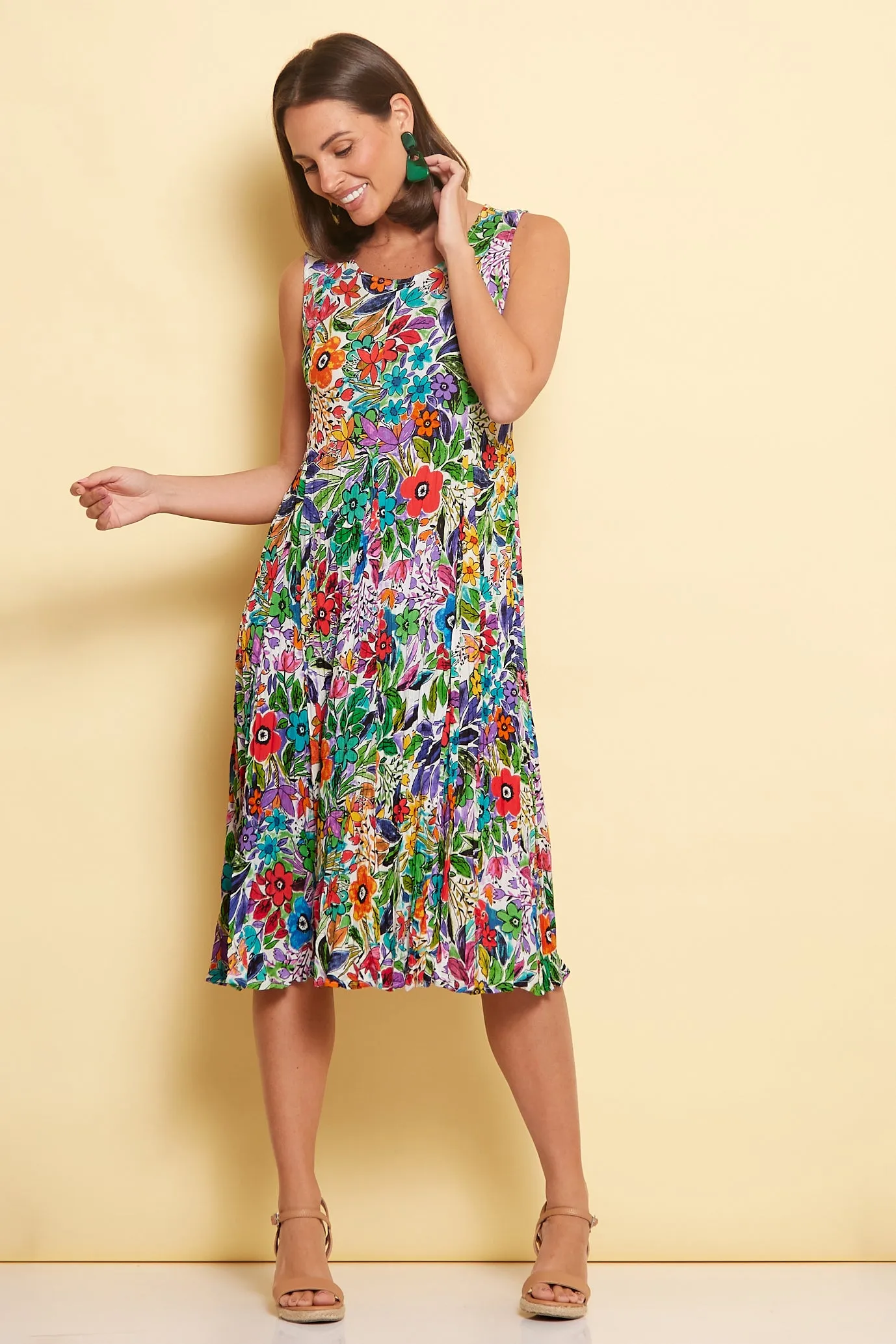 Welwyn Sleeveless Short Godet Dress - Floral Print