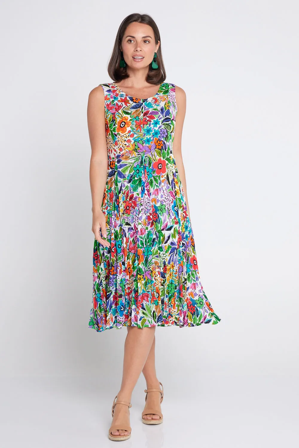 Welwyn Sleeveless Short Godet Dress - Floral Print