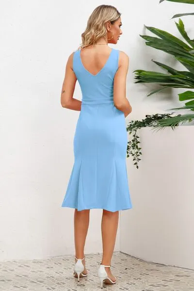 Wide Strap Wrap Fishtail Dress