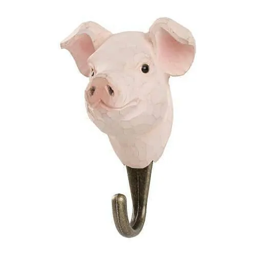 Wildlife Garden Hook Hand Carved Pig