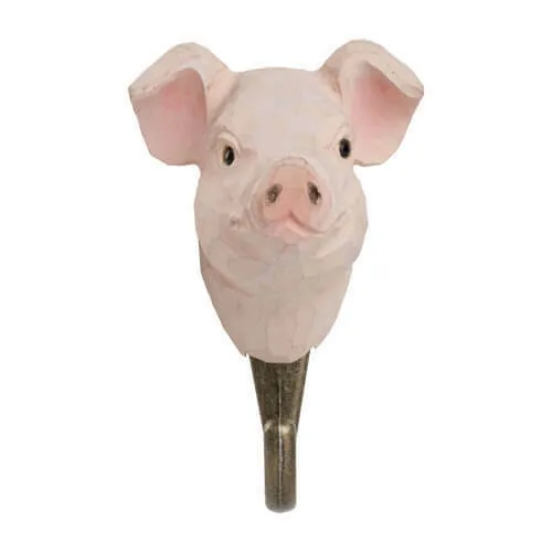 Wildlife Garden Hook Hand Carved Pig