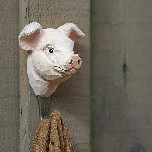 Wildlife Garden Hook Hand Carved Pig