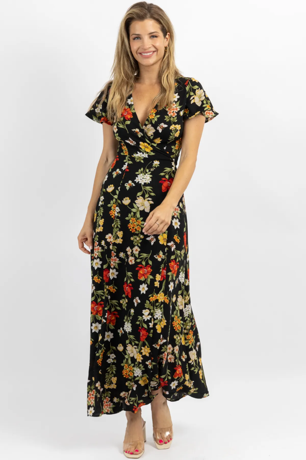 WILLA BUTTERLFLY WRAP MAXI DRESS