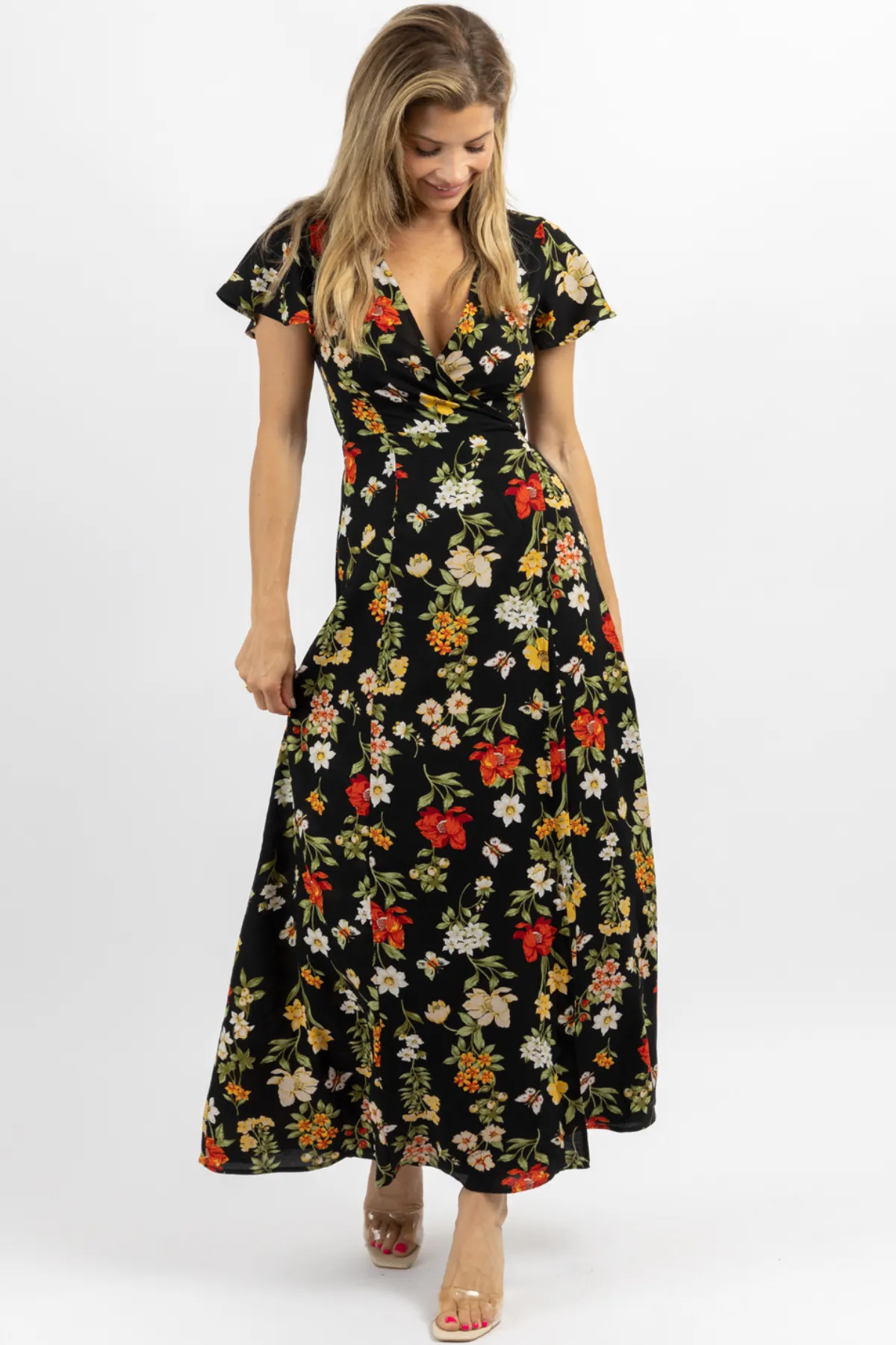 WILLA BUTTERLFLY WRAP MAXI DRESS