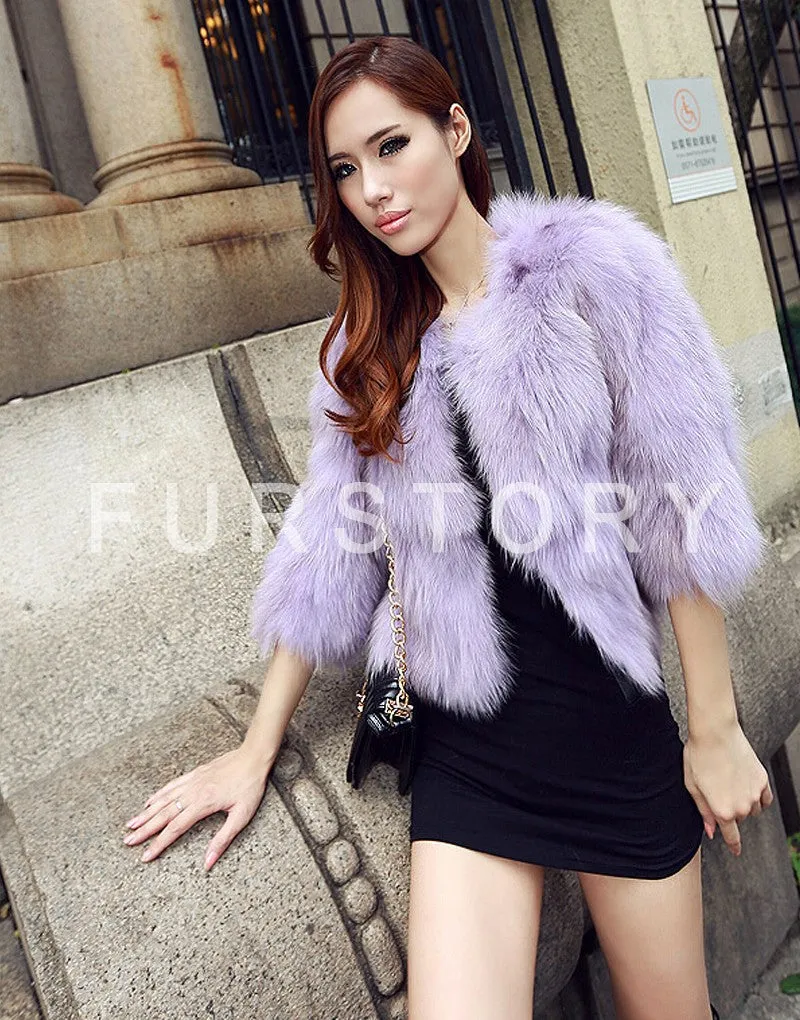 Winter Women's Natural Fur Coat Color Optional Three Quarter Sleeve