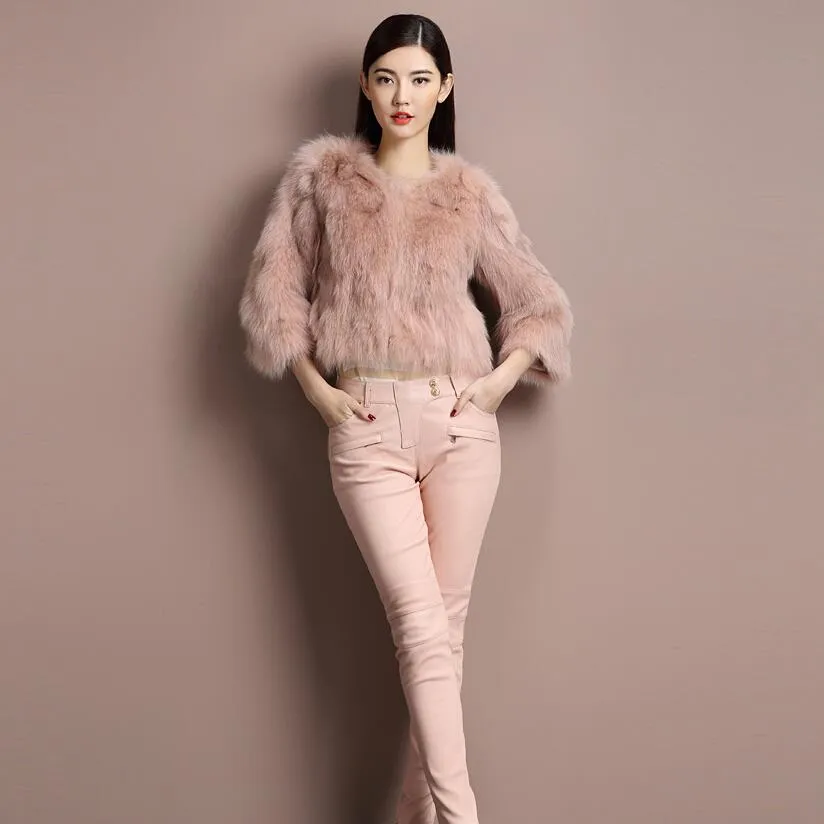 Winter Women's Natural Fur Coat Color Optional Three Quarter Sleeve