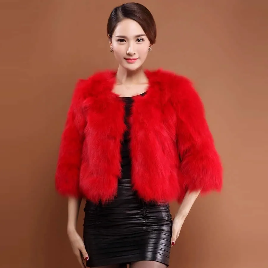 Winter Women's Natural Fur Coat Color Optional Three Quarter Sleeve