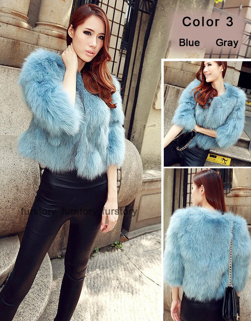 Winter Women's Natural Fur Coat Color Optional Three Quarter Sleeve