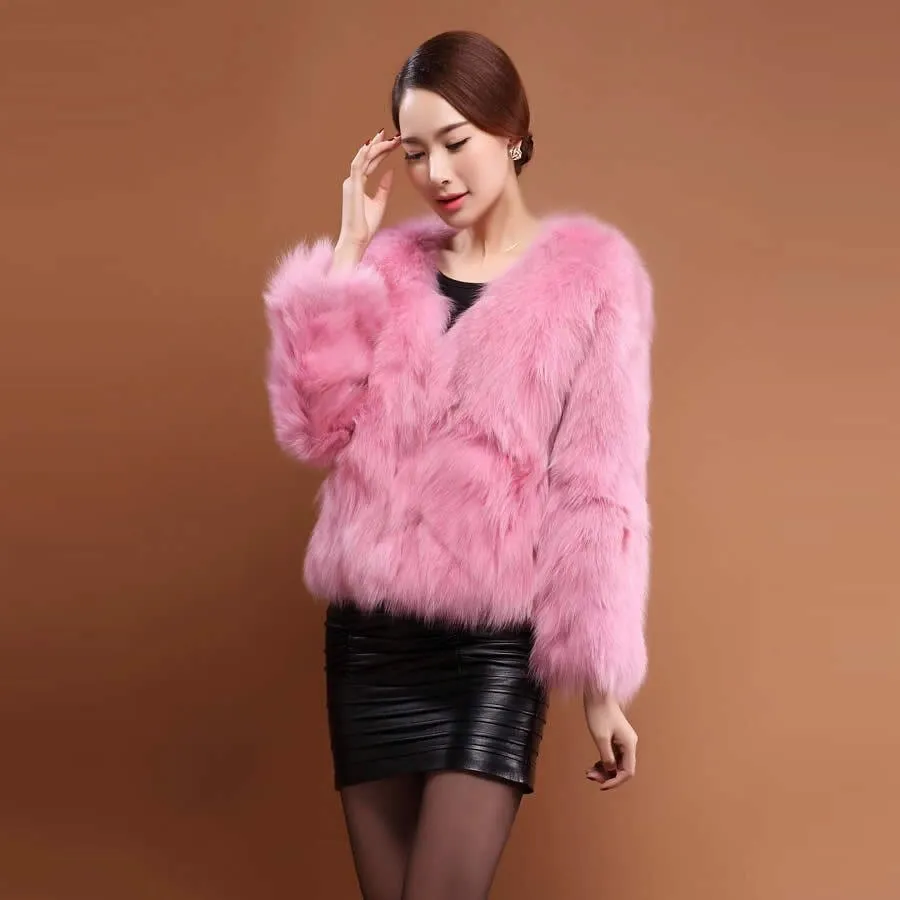 Winter Women's Natural Fur Coat Color Optional Three Quarter Sleeve