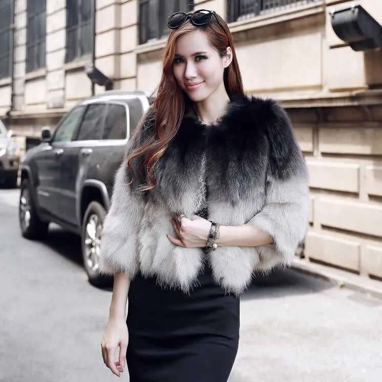 Winter Women's Natural Fur Coat Color Optional Three Quarter Sleeve