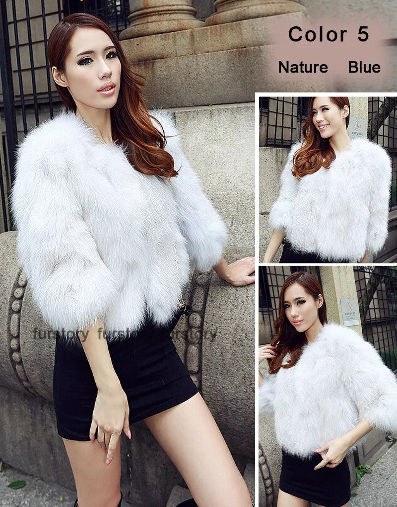 Winter Women's Natural Fur Coat Color Optional Three Quarter Sleeve