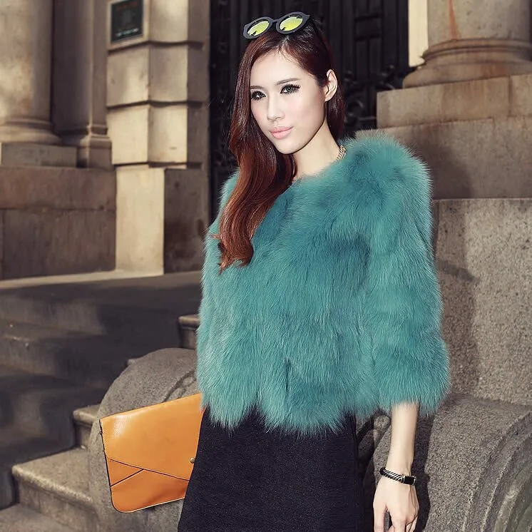 Winter Women's Natural Fur Coat Color Optional Three Quarter Sleeve