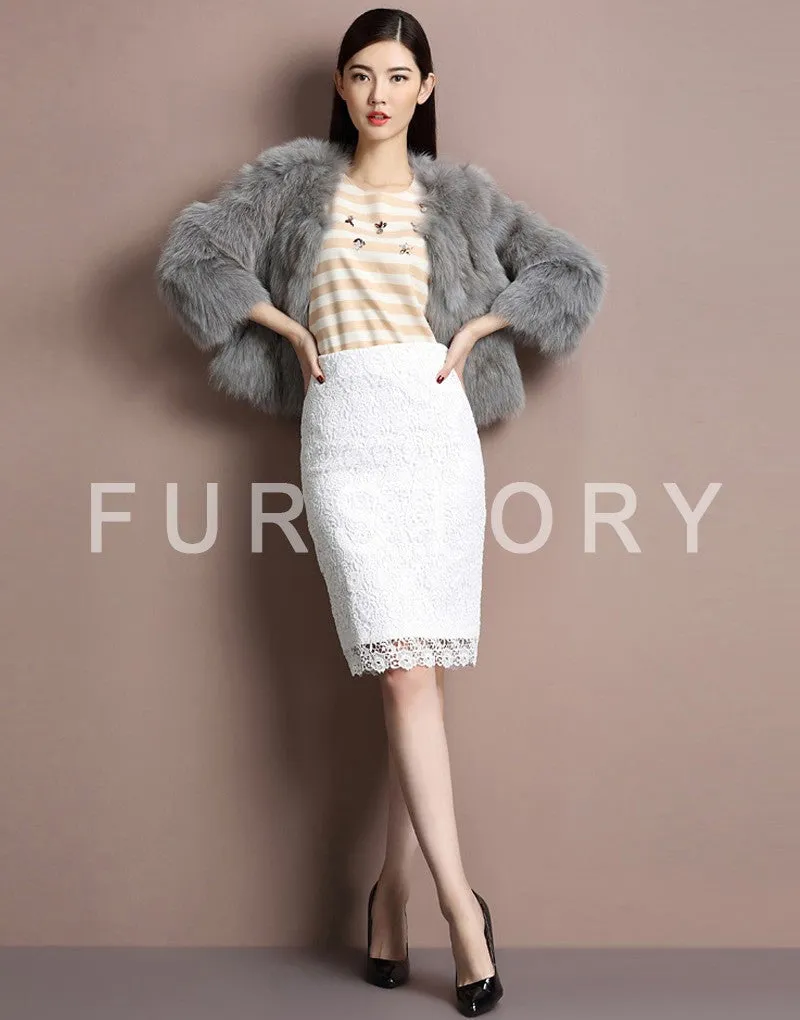 Winter Women's Natural Fur Coat Color Optional Three Quarter Sleeve