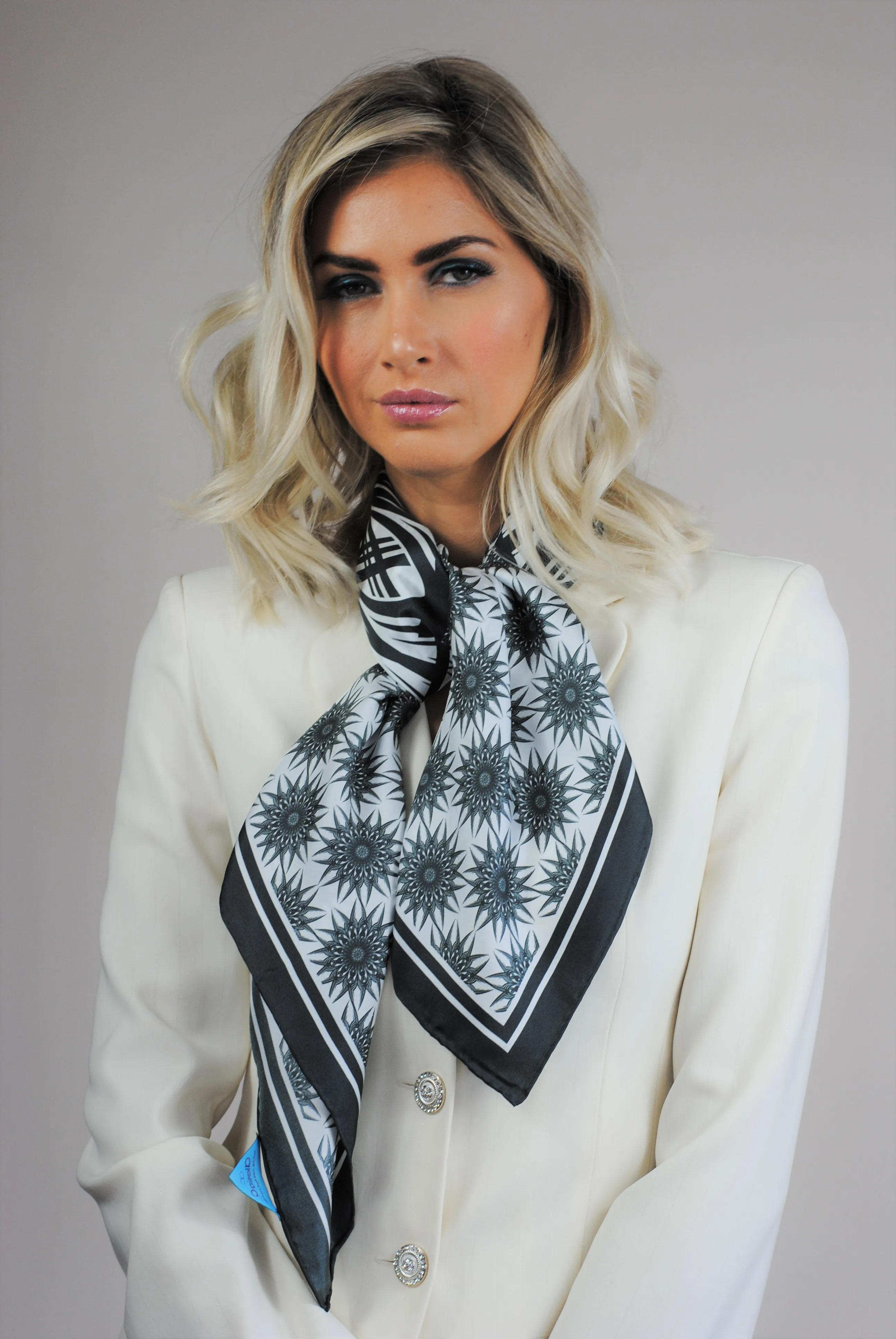 WISDOM Mandala 100% Silk Square Scarf in Black White