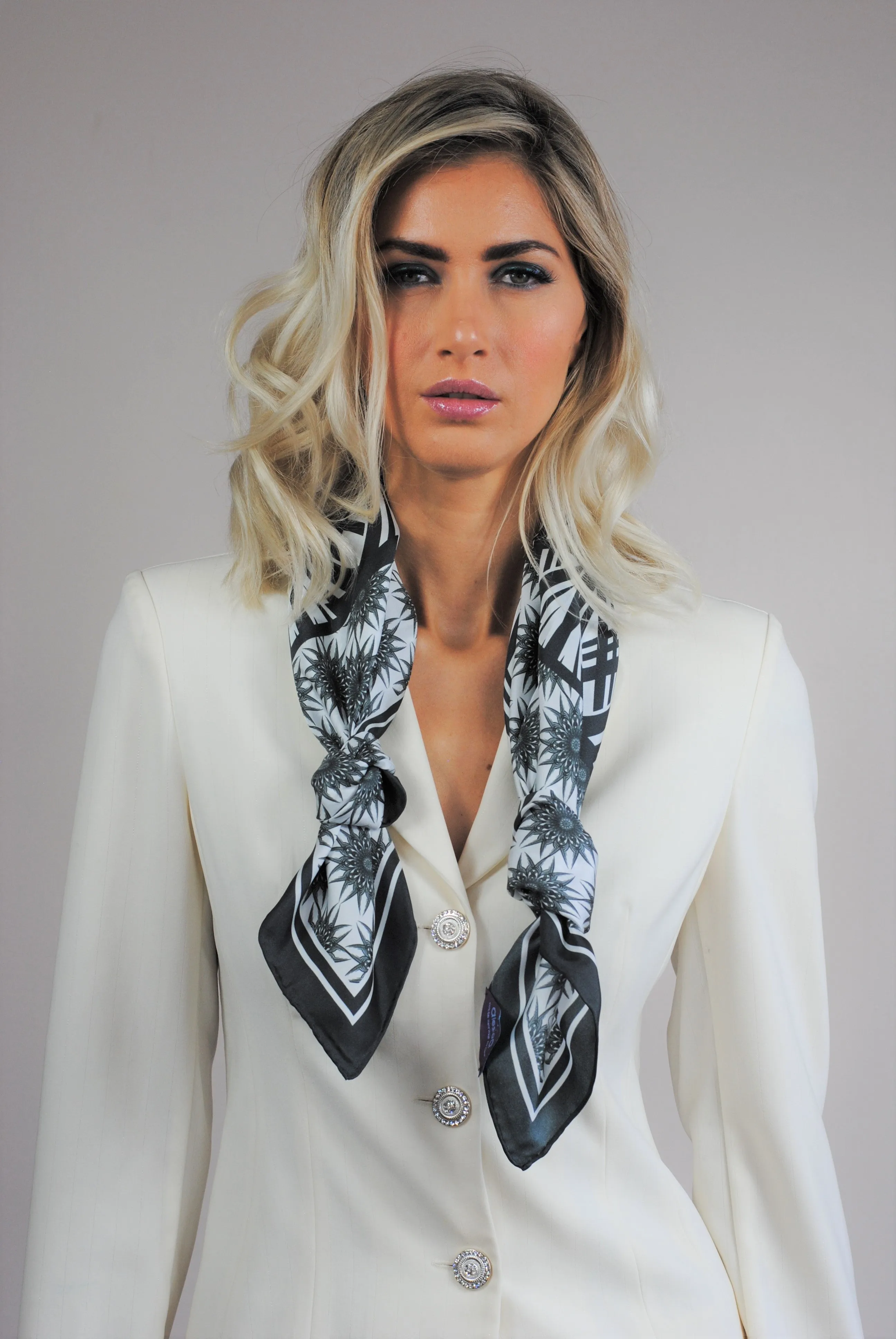 WISDOM Mandala 100% Silk Square Scarf in Black White