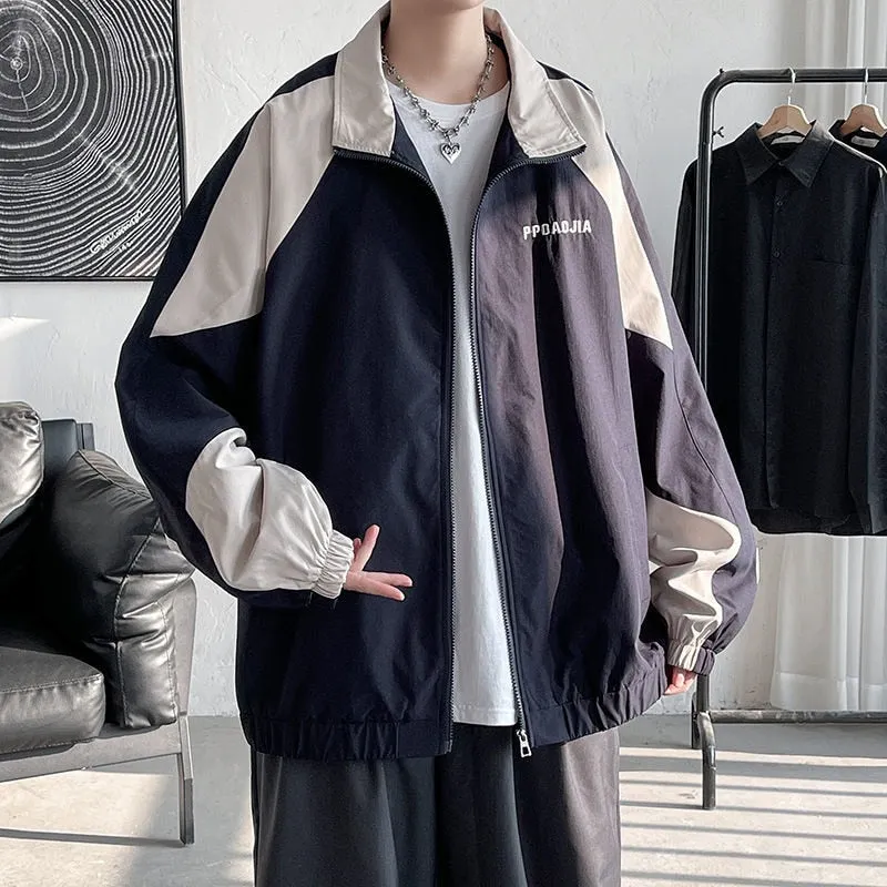 Wjczt Men  Winter Outfits  Spring Men's Varsity Jackets Women Oversized Outwear Contrast Color Man Casual Zipper Winbreak Coat Plus Size 5XL