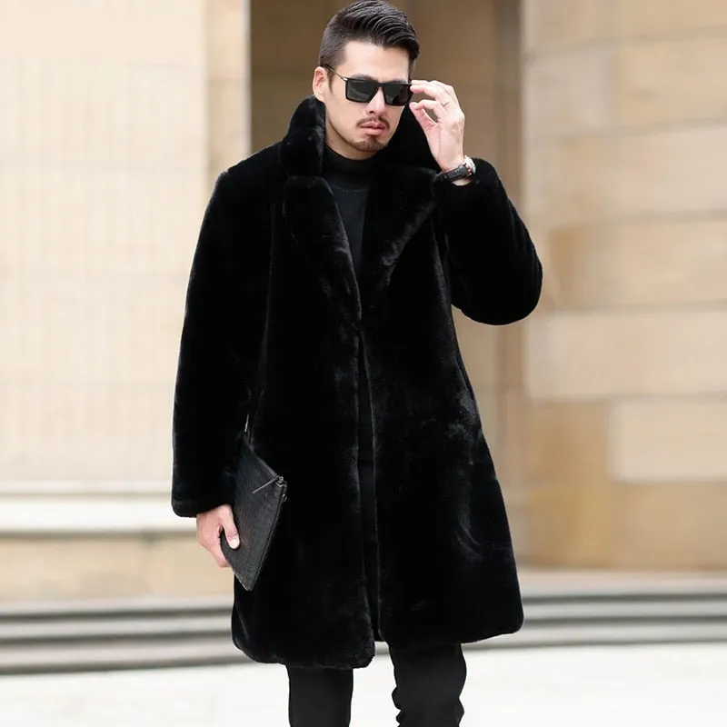 Wjczt Men  Winter Outfits  Winter Long Black Thick Warm Fluffy Soft Faux Fur Coat Men Long Sleeve Lapel Plus Size Korean Fashion Men 4xl 5xl