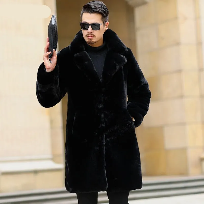 Wjczt Men  Winter Outfits  Winter Long Black Thick Warm Fluffy Soft Faux Fur Coat Men Long Sleeve Lapel Plus Size Korean Fashion Men 4xl 5xl