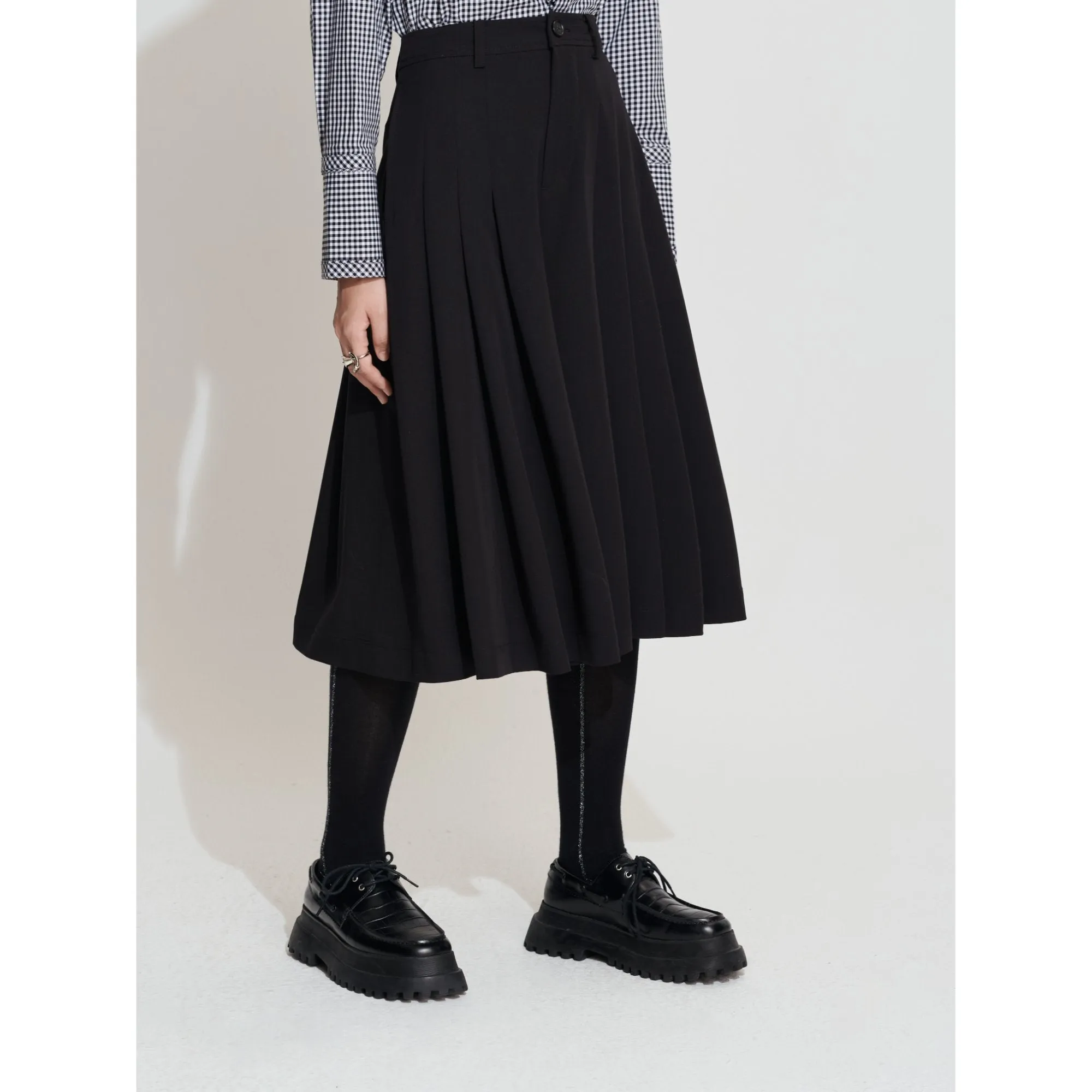 Women Pleated Skirt Like Culottes - Black