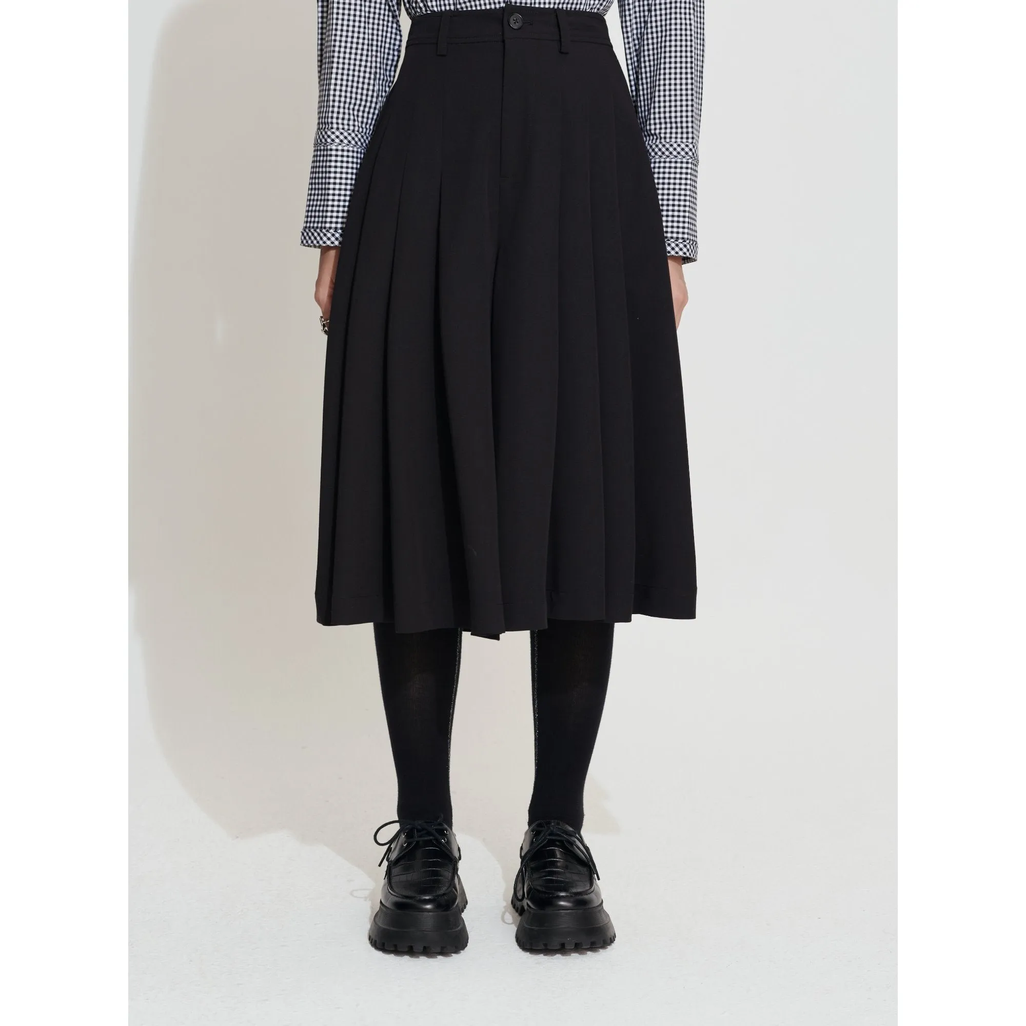 Women Pleated Skirt Like Culottes - Black