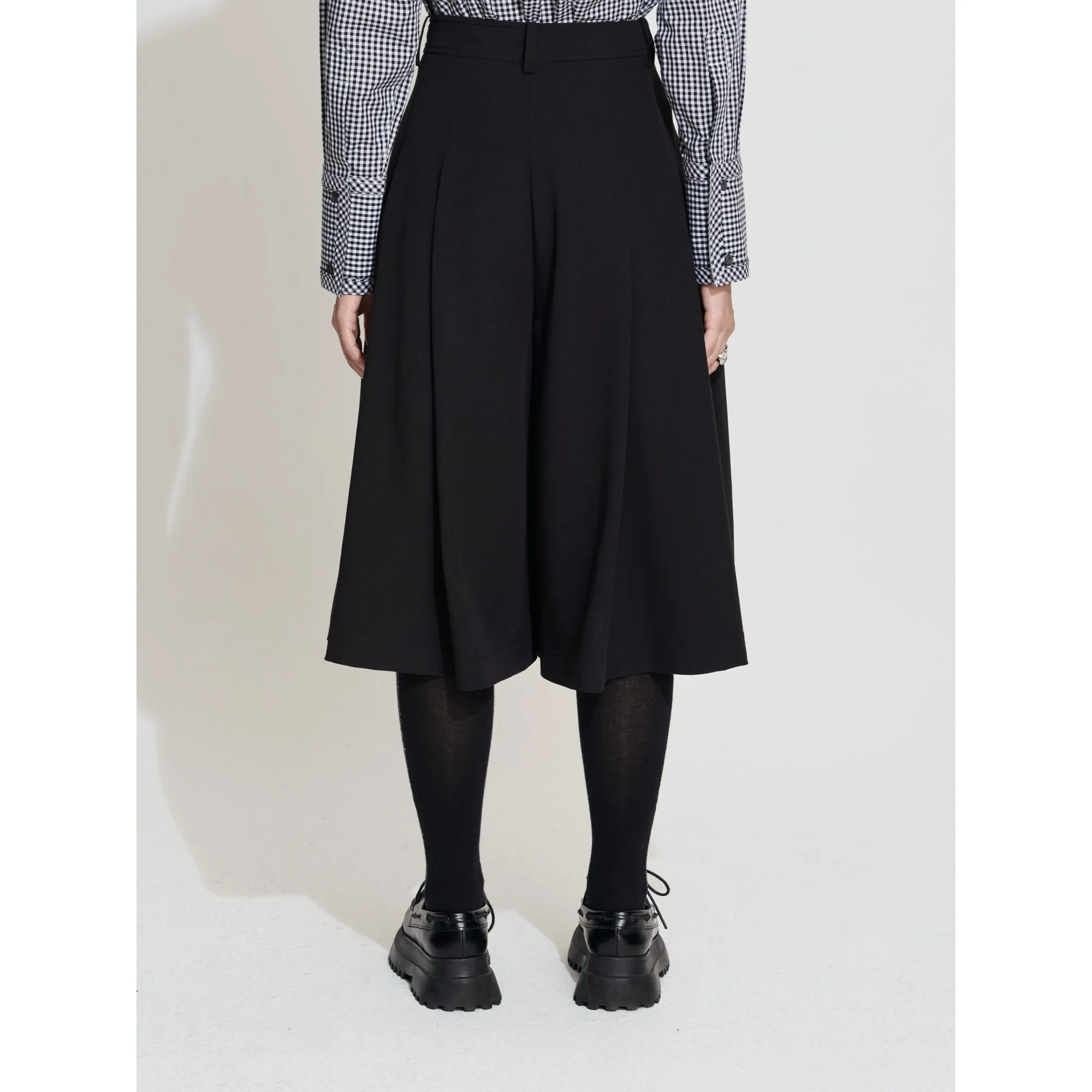 Women Pleated Skirt Like Culottes - Black