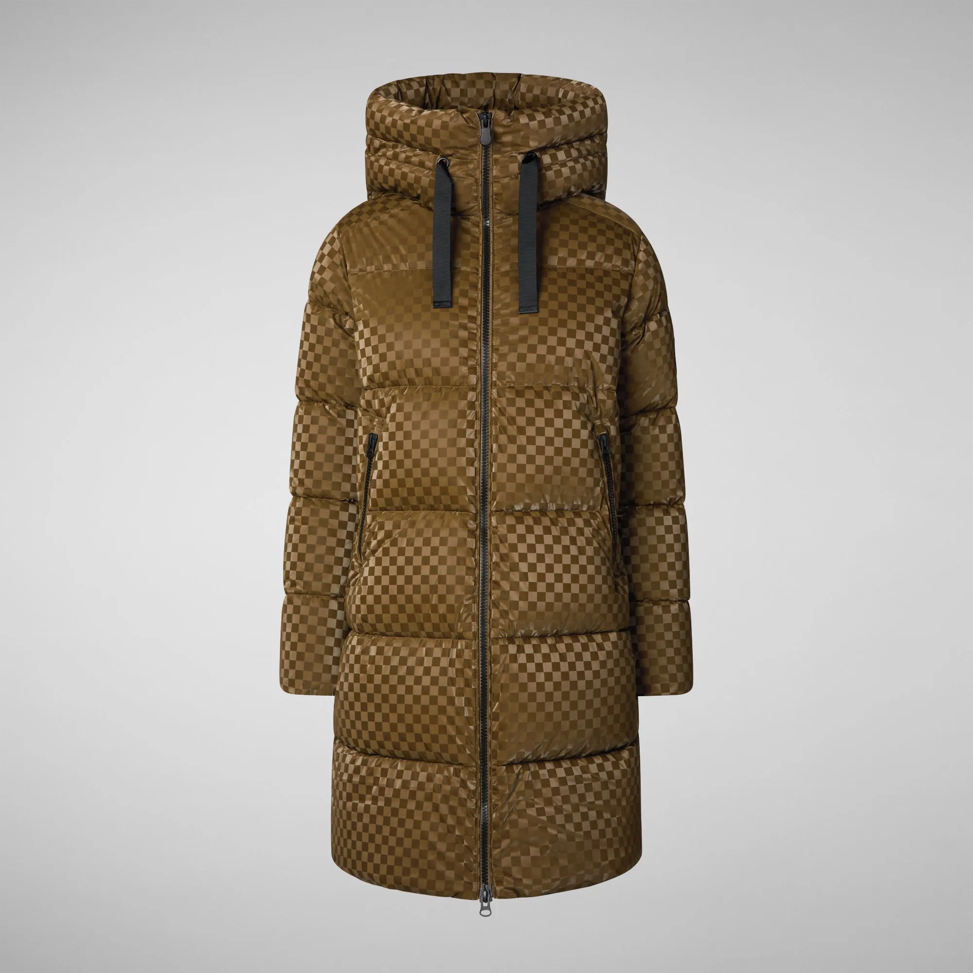 Women's Amaranta Hooded Animal free Puffer Coat in Bark Green